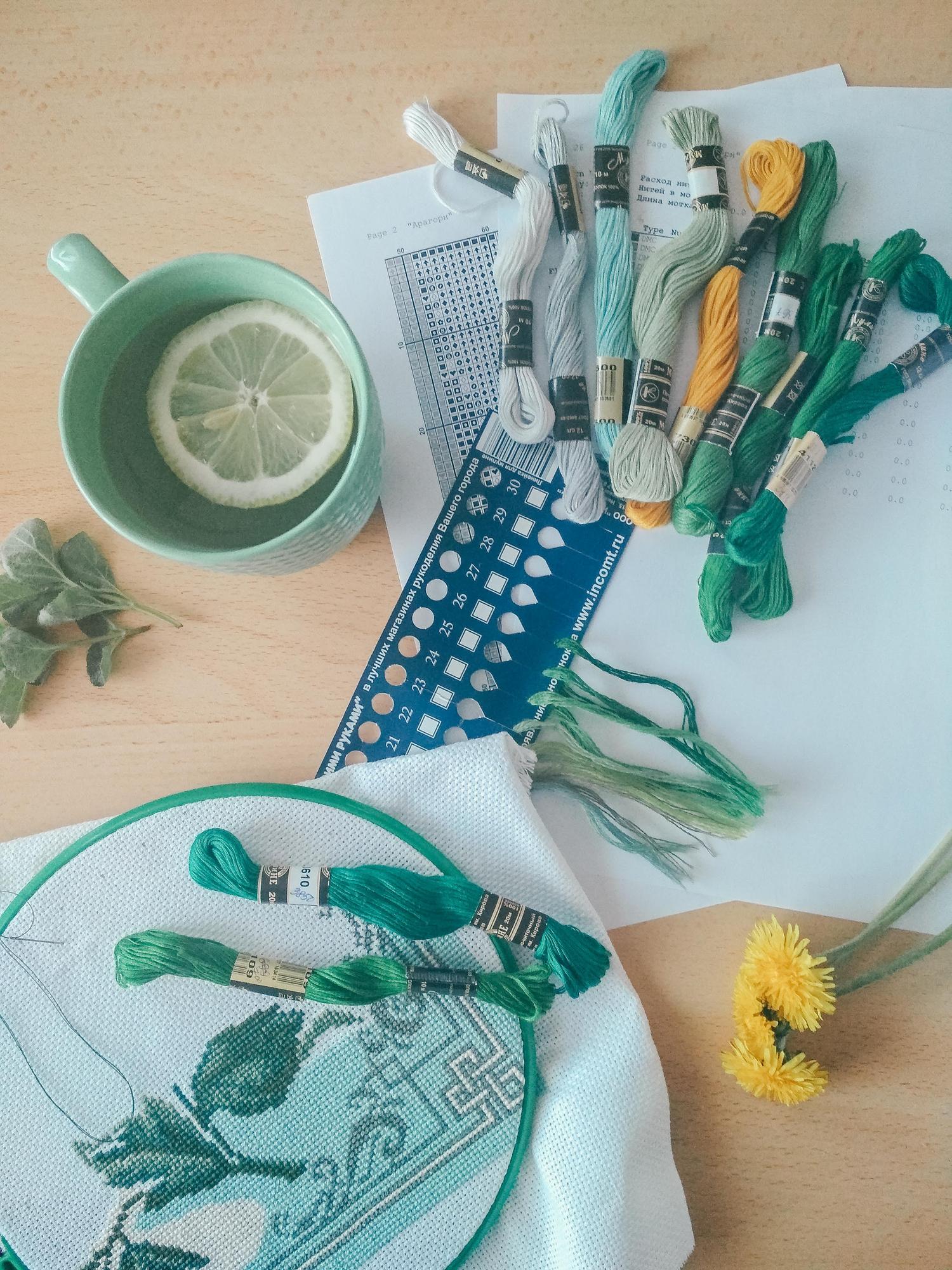 Worktable with threads and needles